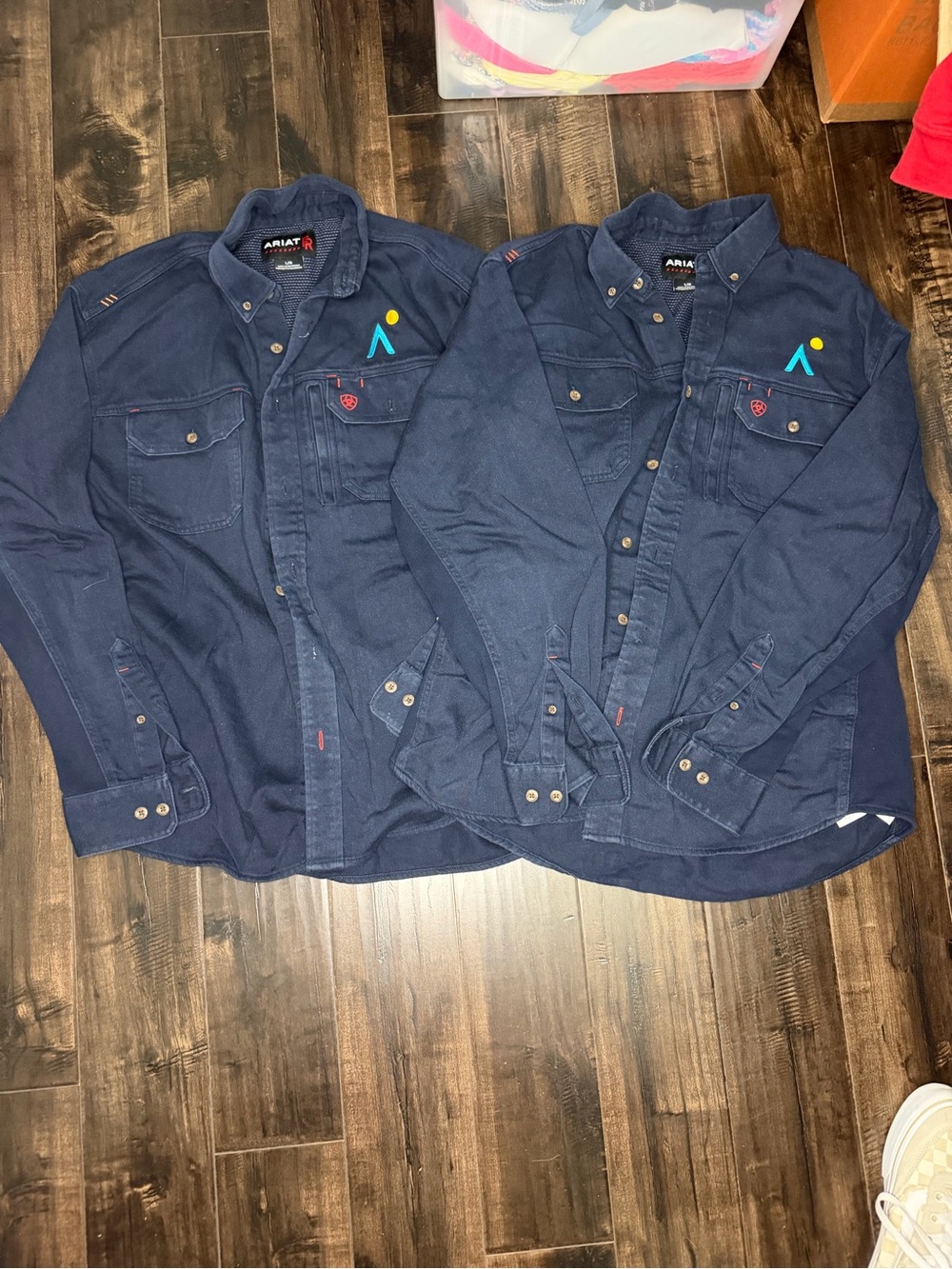 Lot of 2 Ariat FR Flame Resistant Work Shirts Mens Large Navy Blue